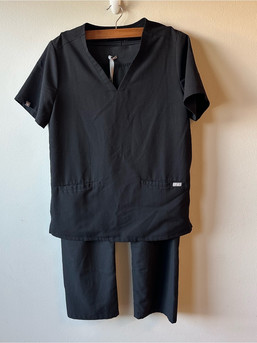 Figs Black V-Neck Scrub Top and Pants Set